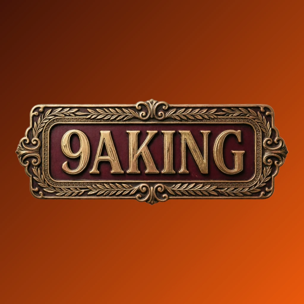 Vintage emblem logo featuring the brand name 9AKING in classic typography with an ornamental frame in a retro premium style, designed as a horizontal rectangular wordmark logo with a transparent background